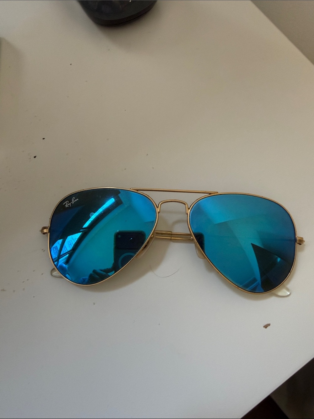 Ray-Ban Men's Gold Aviator Sunglasses with Blue Mirrored Lenses